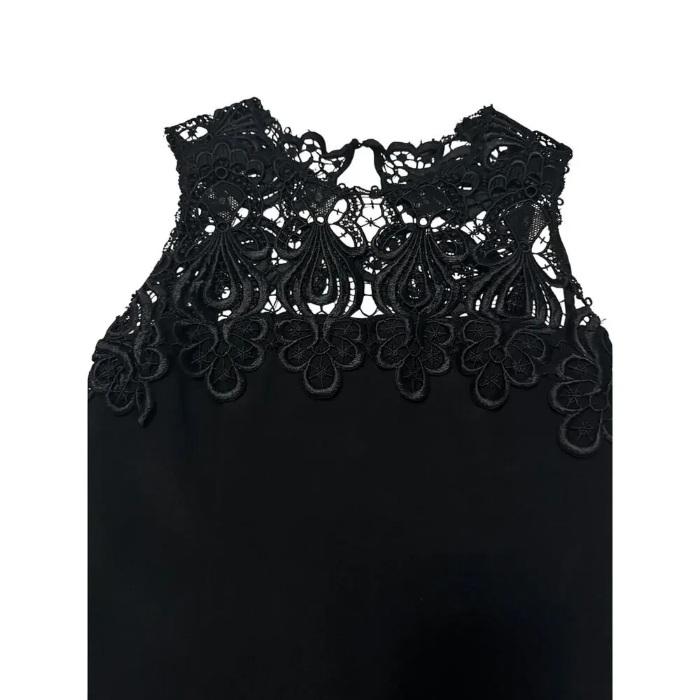 VTG Jessica McClintock Black Lace Sheath Midi Dress Goth Coquette Embroider Sz 8